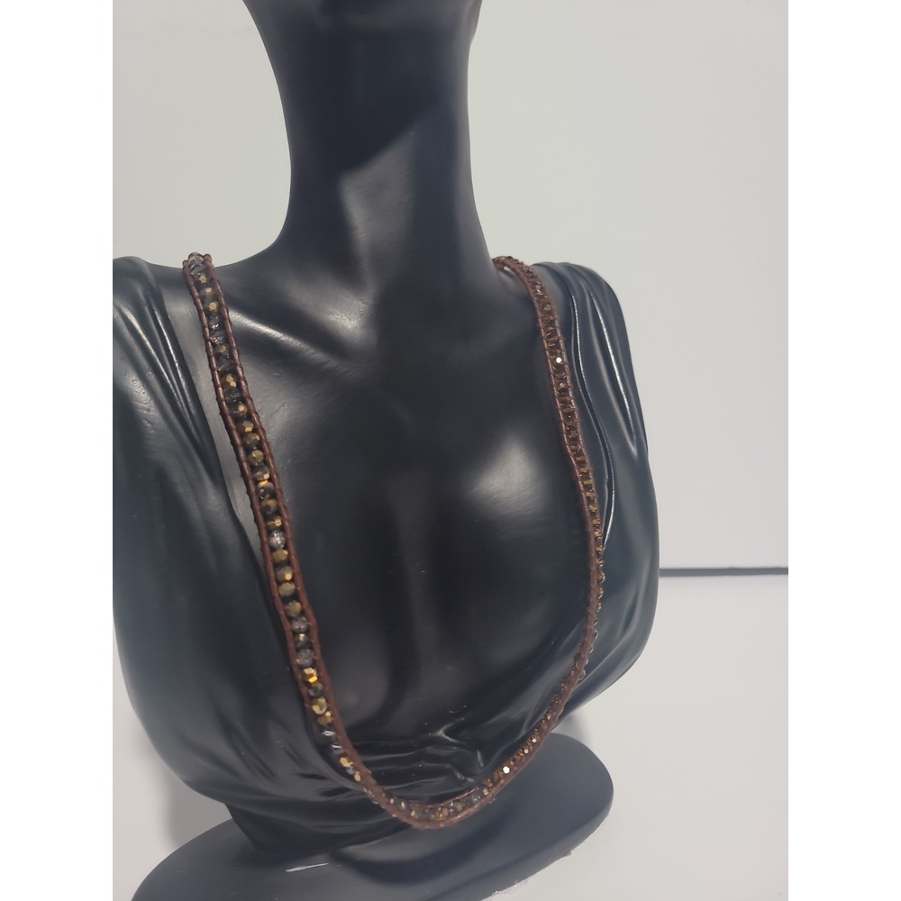 Victoria Emerson Brown Tone Long Box Link Chain Necklace Textured Statement